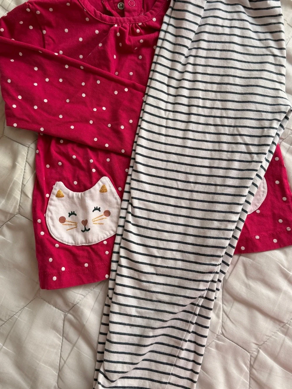 Kids Fuchsia Polka Dot Cat Set with Striped Pants
